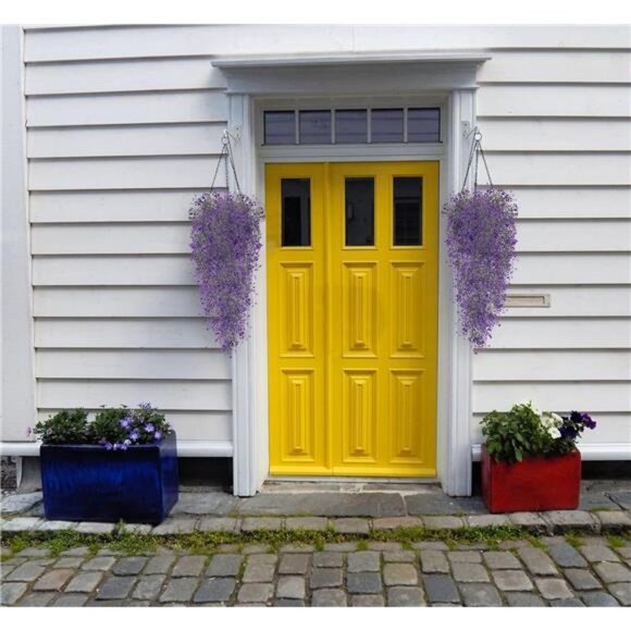 RECUTMS 4pcs Artificial Hanging Plants Indoor Fake Hanging Plants Wall Purple - Picture 4 of 7